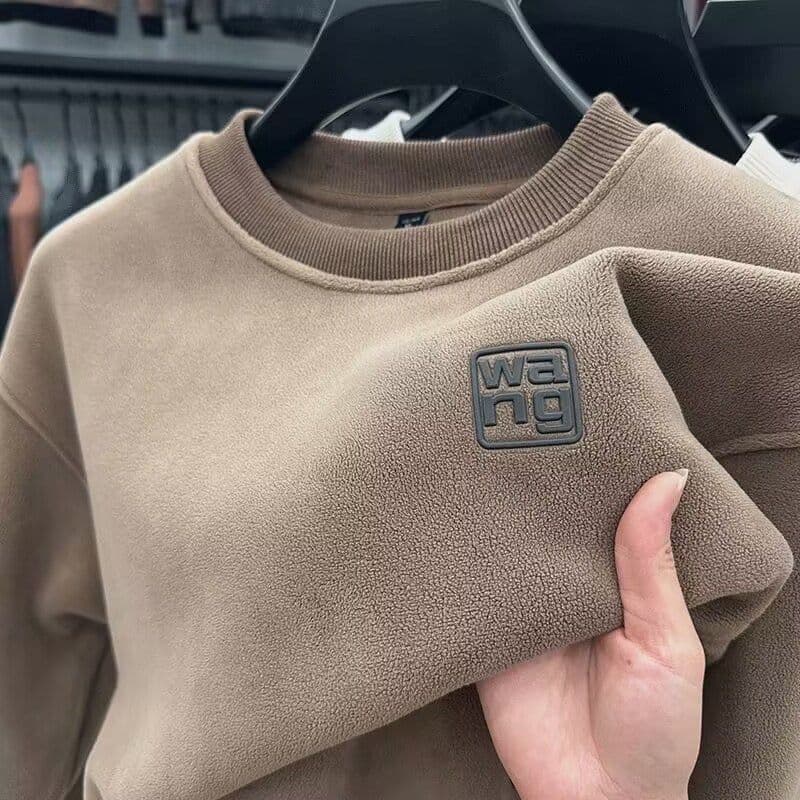 Men's Clothing Grain Fleece Sweatshirt Round Neck Winter Plus Fleece Fashion Casual Thickened Solid Color Warm Top Sweatshirt Trend