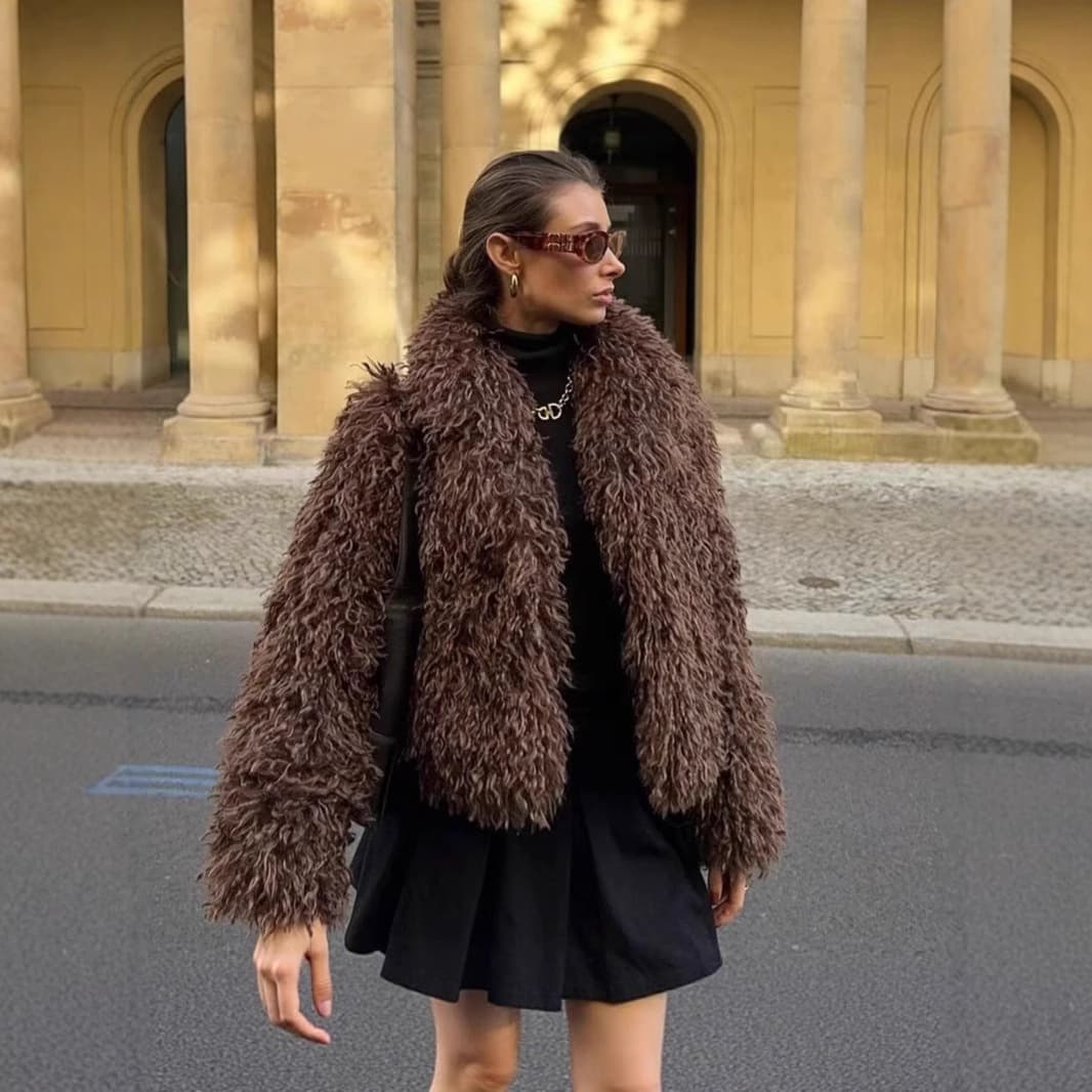 "Trendy Faux Fur Coat – Short Cropped Jacket With Fringe Detail & Detachable Faux Fur Collar (XS-L)"