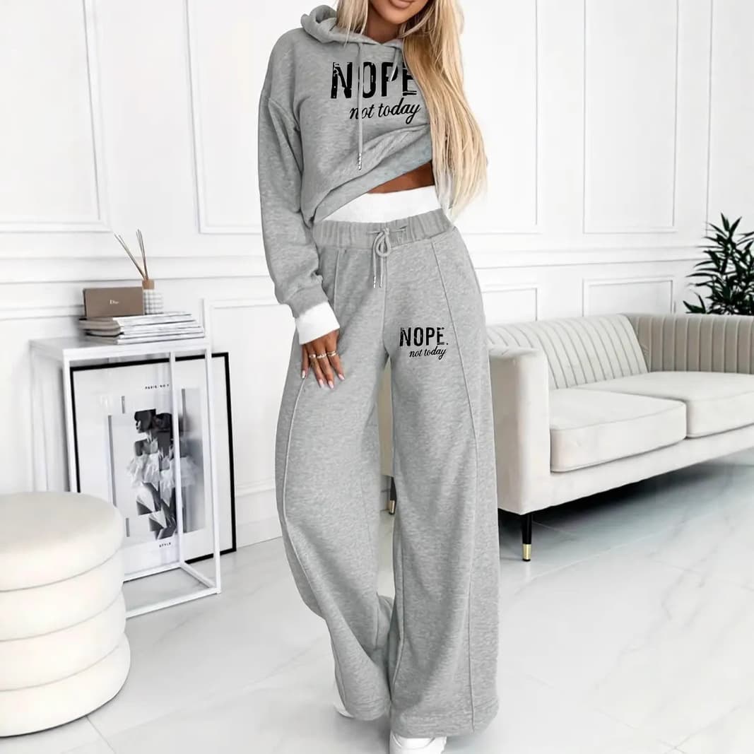Women's Clothing Cozy Winter Letter Print Fleece Tracksuit Set For Men & Women - Soft Thermal Loungewear, Casual Streetwear (Grey/Charcoal, S-XXL)
