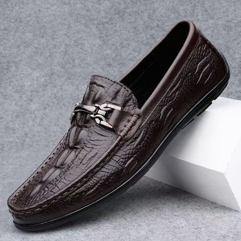 High-End Men's Crocodile Pattern Loafers Casual Leather Shoes Original Italian Style Black