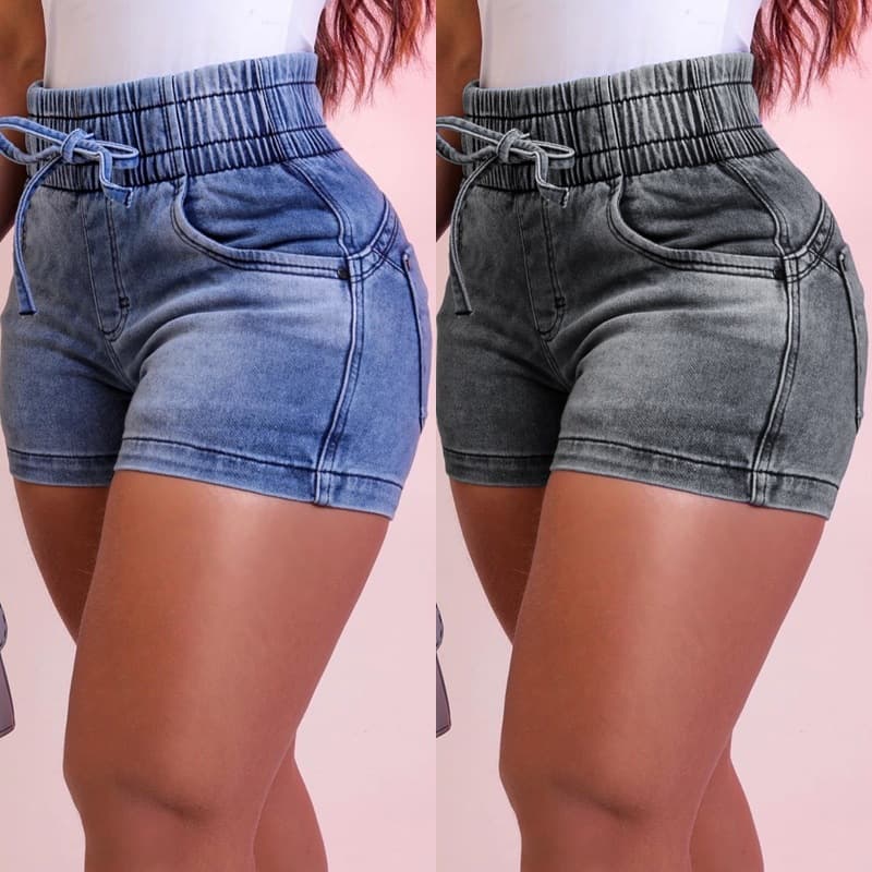 Women's Clothing New Slim Fit Denim Shorts Women's High Waist Elastic Waist Tie Hot Pants