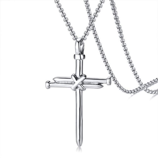 New stainless cross nail necklace, punk men's minimalist titanium steel pendant