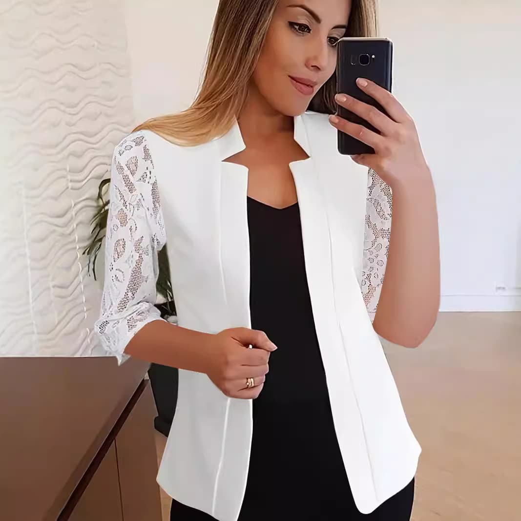 Women's Clothing solid color temperament lace mid sleeve small suit jacket professional casual versatile suit