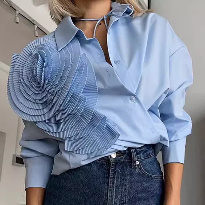 Women's Clothing Three Dimensional Flower Long Sleeved Shirt Design Niche Temperament Commuting