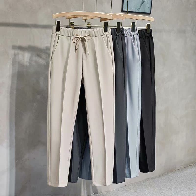 Men's Clothing Drawstring Elastic Waist Small Suit Trousers Men Simple Cotton Suit Trousers Casual Trousers Solid Color Nine Points Suit Trousers