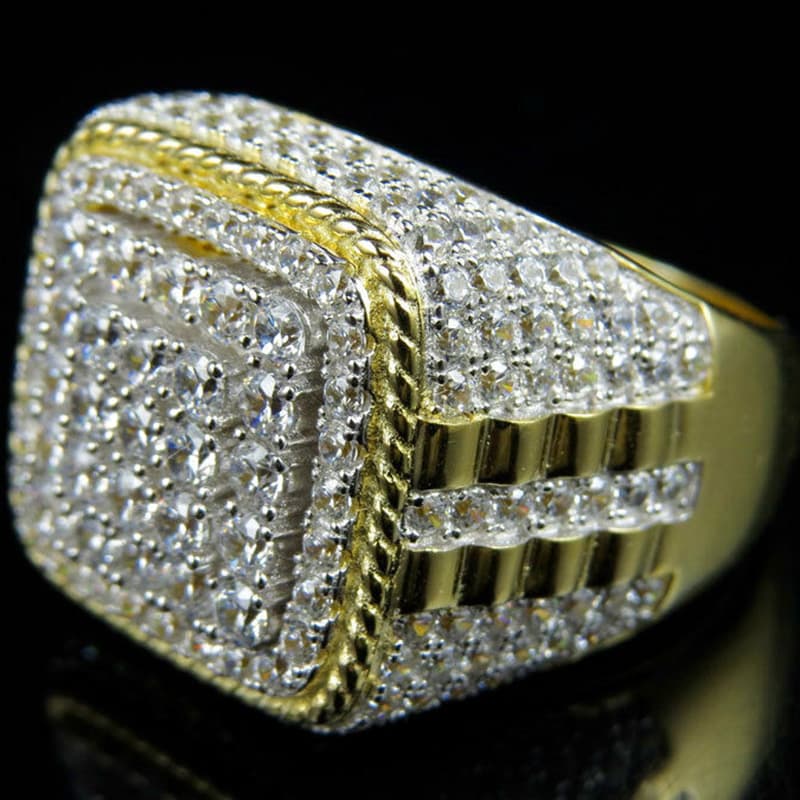 Hot sales Huitan Trendy Hip Hop Rock Men Ring For Party Light Gold Color Full Bling Iced Out Cubic Micro Paved CZ Rings Gift