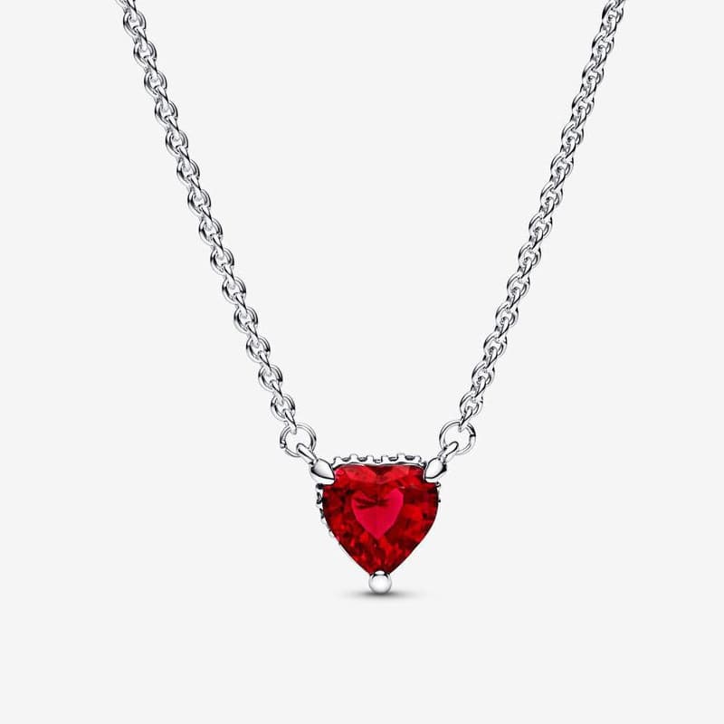 Silver Plated Shining Halo Heart Shaped Pendant Clavicle Necklace Necklace New Ruby Bracelet Necklace Set