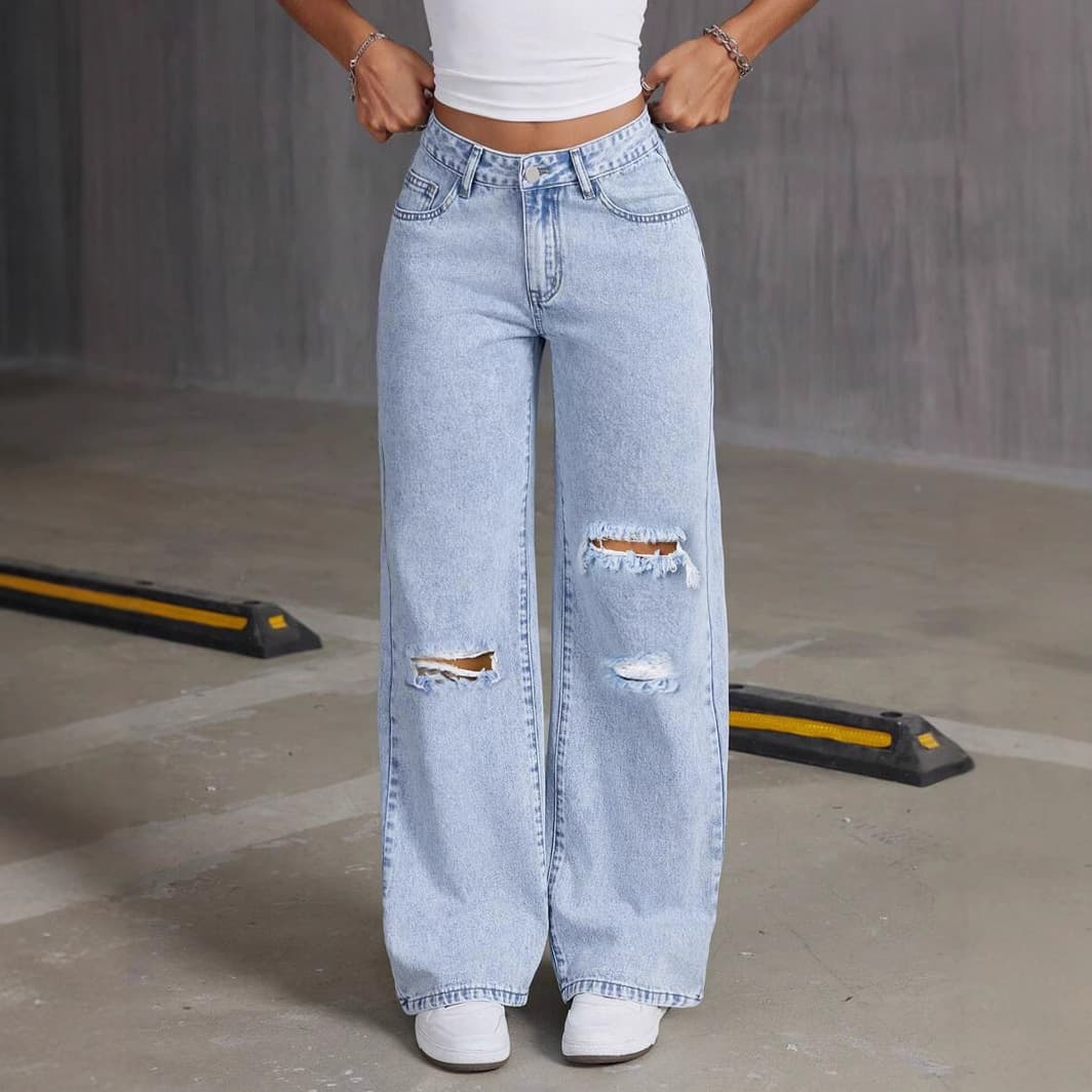 Women's Clothing Light Wash Wide Leg Jeans – Loose Fit & Comfortable Everyday Style"