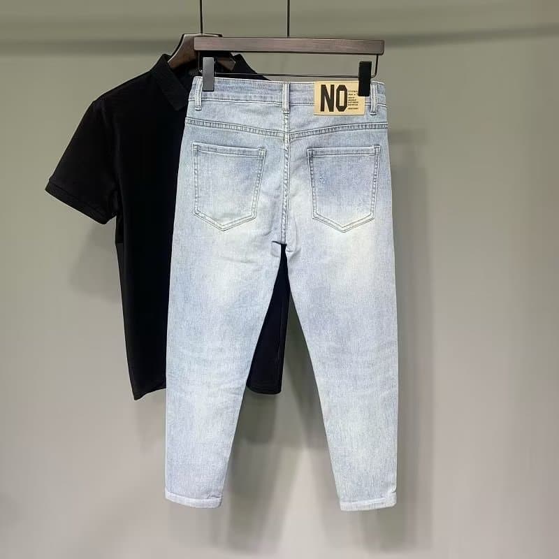 Men's Clothing Light Blue Washed Jeans Men's Style Slim Stretch Skinny Pants 2024 Spring And Autumn Men's Harem Pants