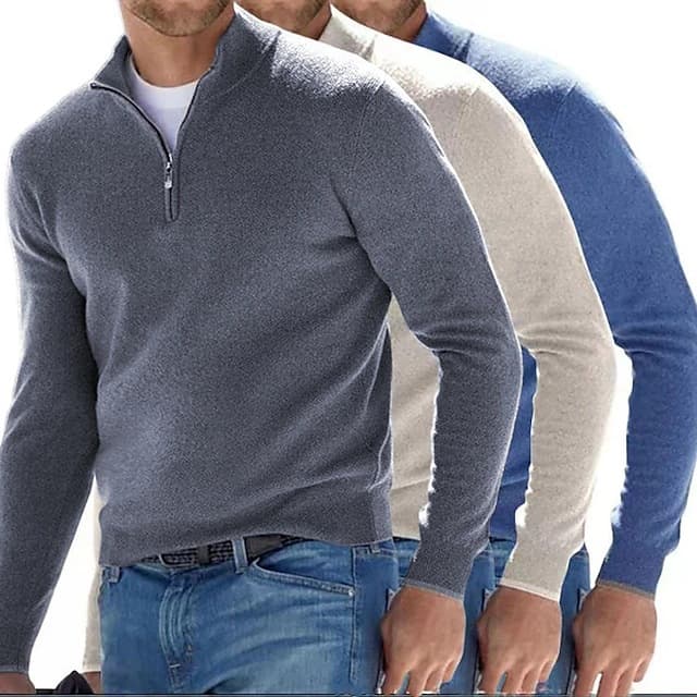 Men's Thickened Knit Sweater – Semi-Turtle Neck Winter Pullover With Machine-Washable Wool Blend (S-XXXL, Wrinkle-Resistant, Slim Fit,Ribbed Hem)