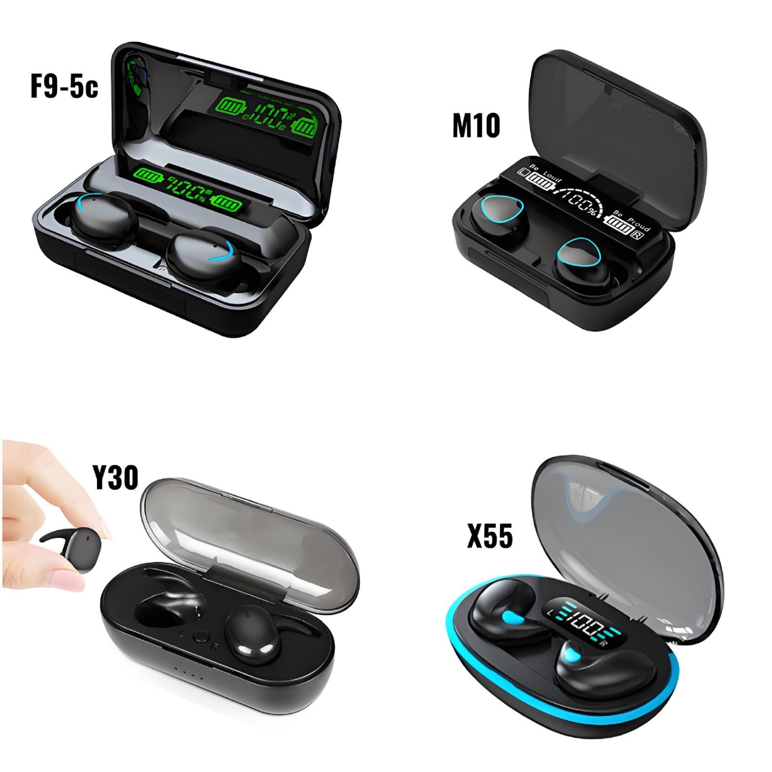 Bluetooth 5.0 Earbuds – Wireless Stereo Earphones, 4H Playtime, 15m Range, Voice Control (Model Y30/Y50/M10/F9)