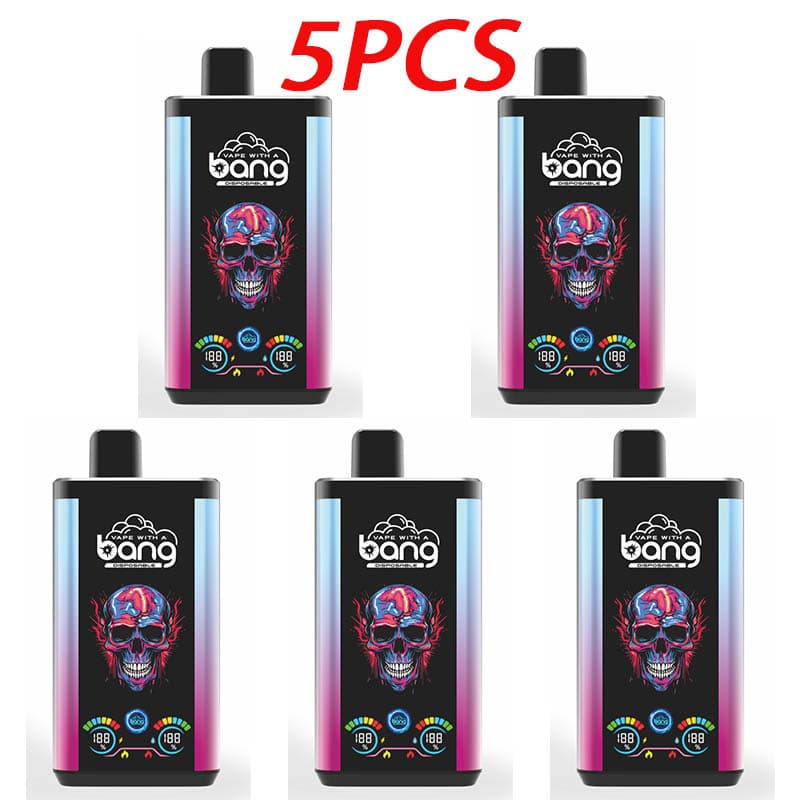 Lot de 5 vapes jetables Bang Pro 30 KPuffs, 36 ml, pré-remplies, écran de type C, coulissantes à gauche et à droite, saveur de fruits.