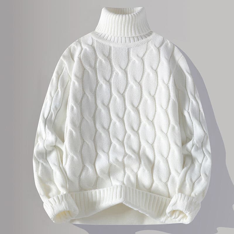 Men's Chunky Knit Sweater With Cable Pattern, Long Sleeve Pullover For Autumn & Winter, Casual Loose Fit, Crew Neck, Machine Washable