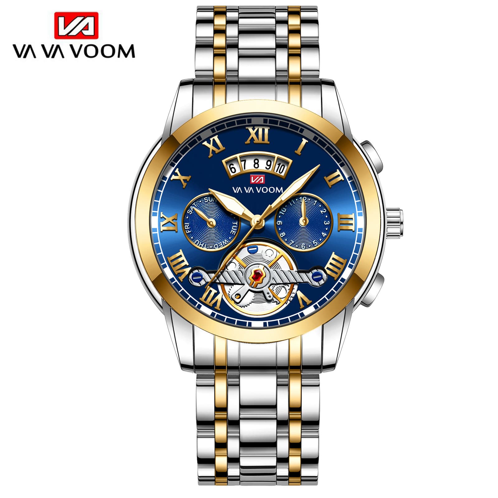 Men's Stainless Steel Tourbillon Multifunctional Watch With Luminous Hands, Date Display, And 30M Water Resistance