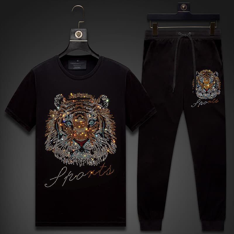 Men's Clothing Men's Casual Suit Hot Diamond Tiger Head Ice Mercerized Cotton Men's Clothing New Short Sleeved T Shirt Men's Slim Large Size