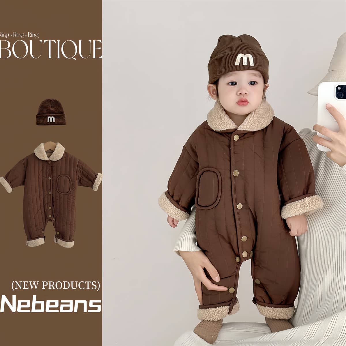 25 Autumn And Winter Velvet New Products For Boys And Girls, Trendy Romper Climbing Clothes, Baby Jumpsuit, Coffee Color Going Out Clothes
