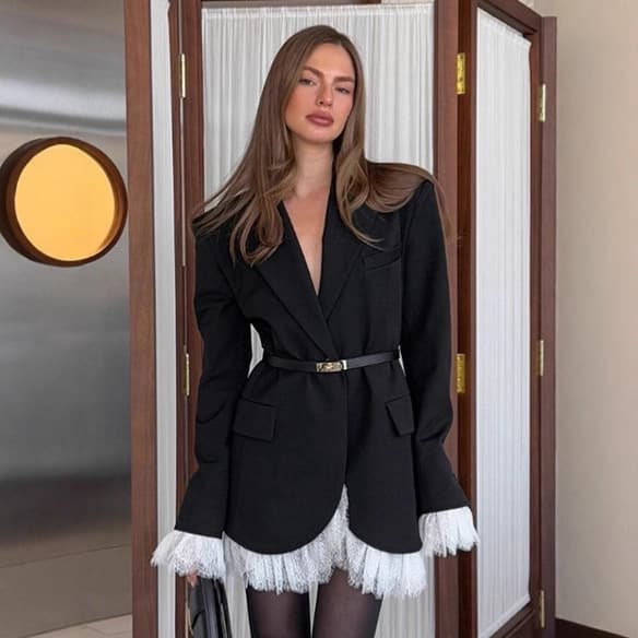 Old Money Style Black For Women 2026 Autumn Winter Elegant Workplace Loose Fit Small Blazer High-end Women's Fashion(Without Belt)