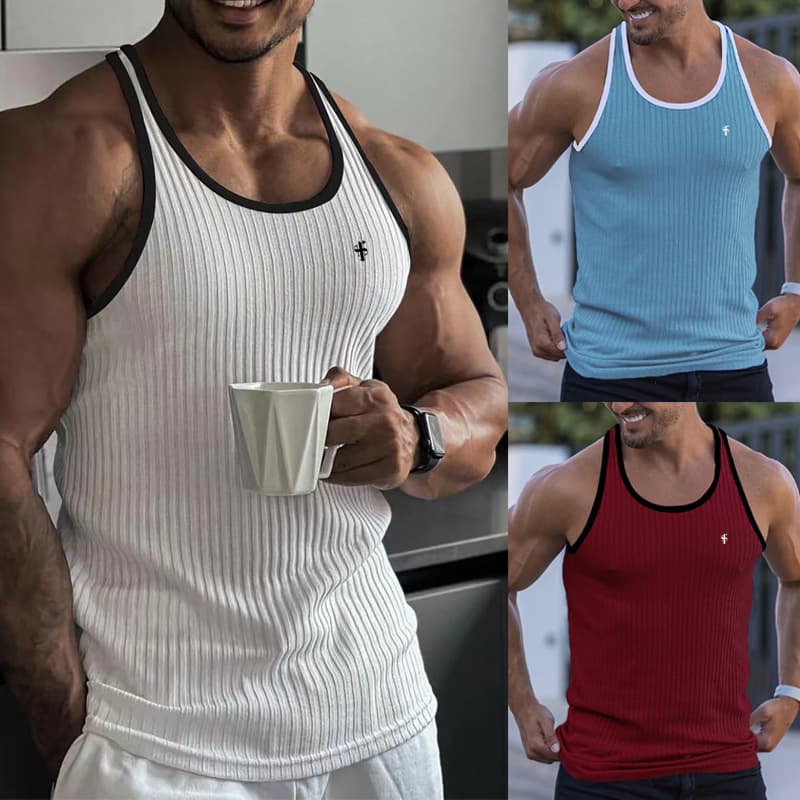 Men's Clothing New Summer Sports And Fitness Breathable Vertical Striped Vest Men's Elastic Quick Drying I Shaped Sleeveless Threaded Bottoming Shirt