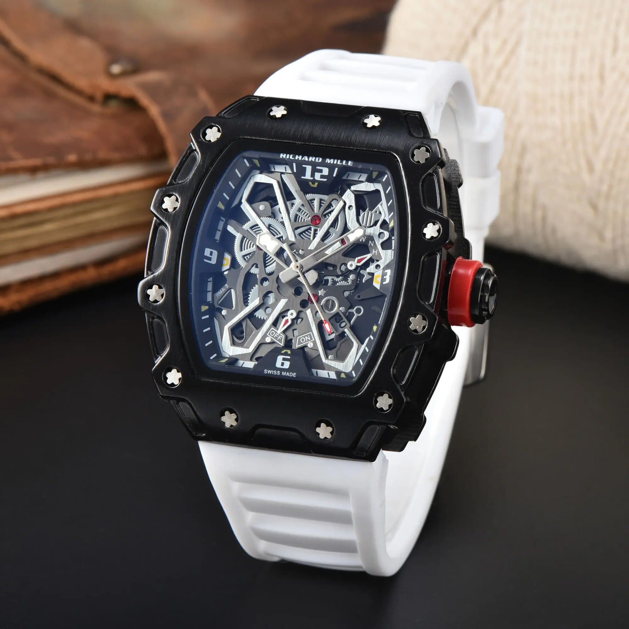 La nouvelle montre chronographe à quartz étanche de la marque de luxe haut de gamme Richard Mille pour hommes, tendance, décontractée, mode, cale