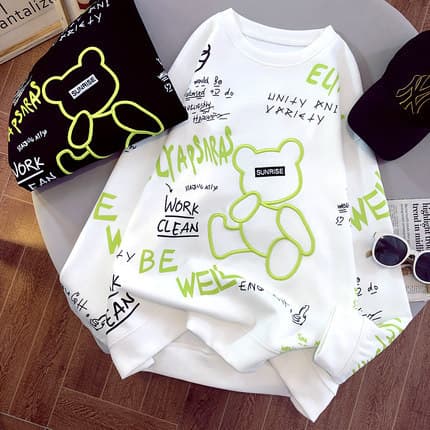 Women's industry embroidery cartoon long-sleeved T-shirt women's thin sweatshirt loose national trend ins top bottoming shirt