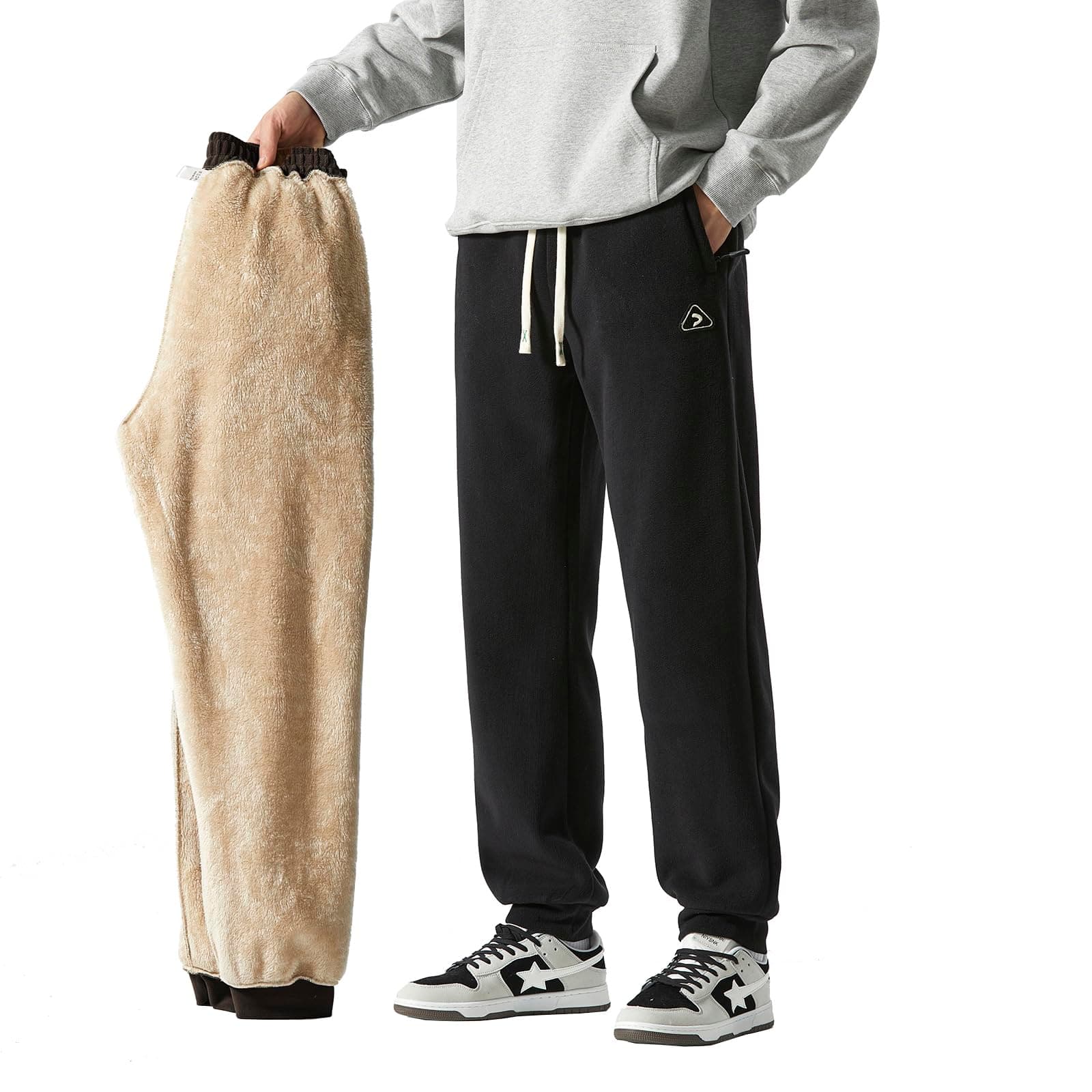 Men's Winter Warm Fleece Lined Sweatpants, Drawstring Leg Opening, Jogger Pants
