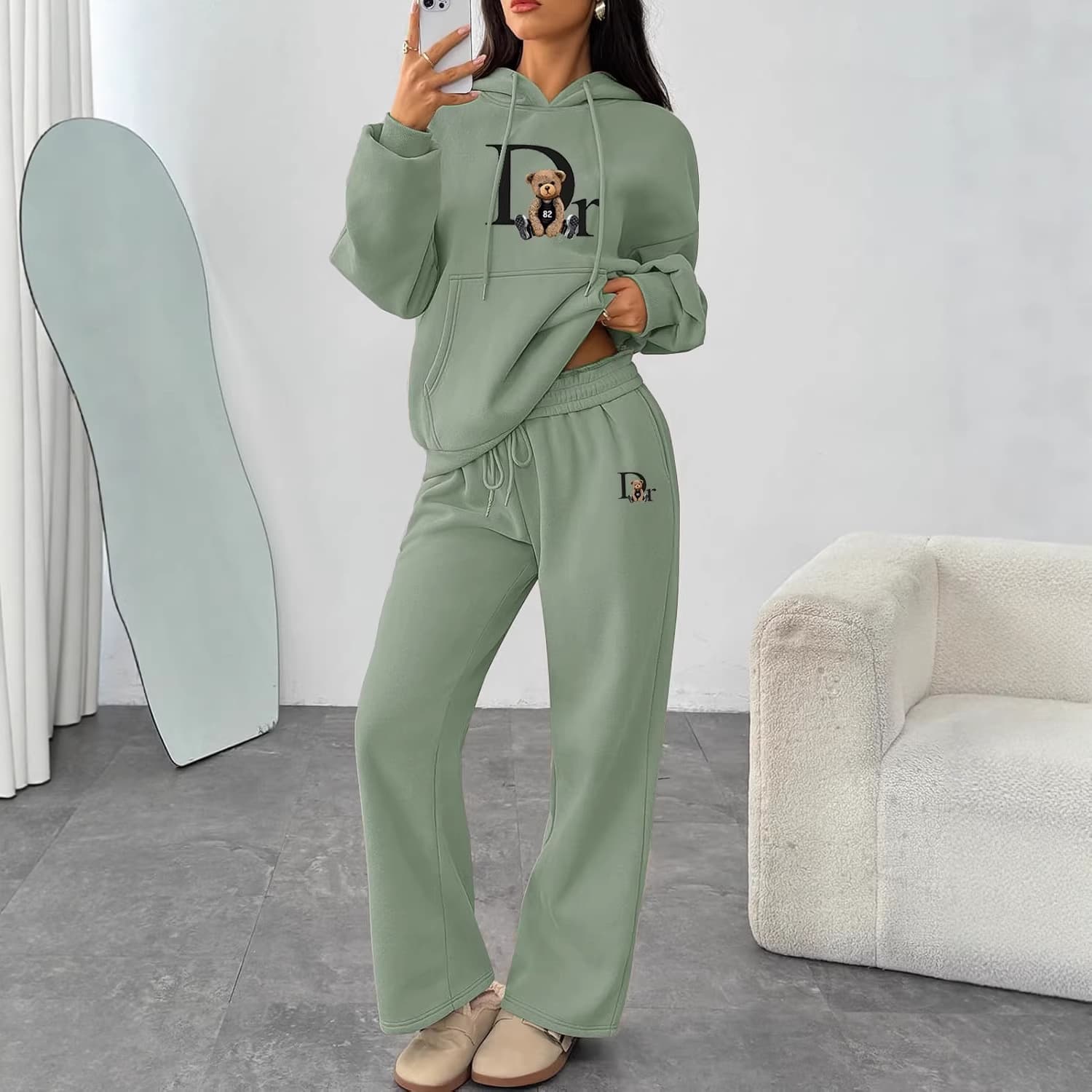 Women's Clothing Fashion Trendy Casual Women's Hoodie Sweatshirt Set Wide Leg Pants Straight Leg Pants American Autumn Winter Hot Selling