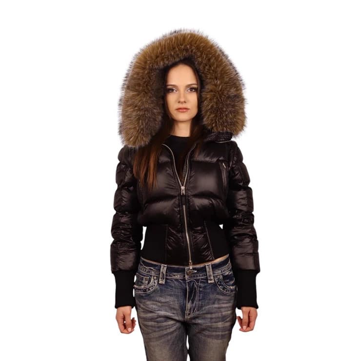 Women's Detachable Faux Fur Hood Winter Coat Street Fashion Slim Fit Jacket With Waist Tie Solid Color Casual Outerwear