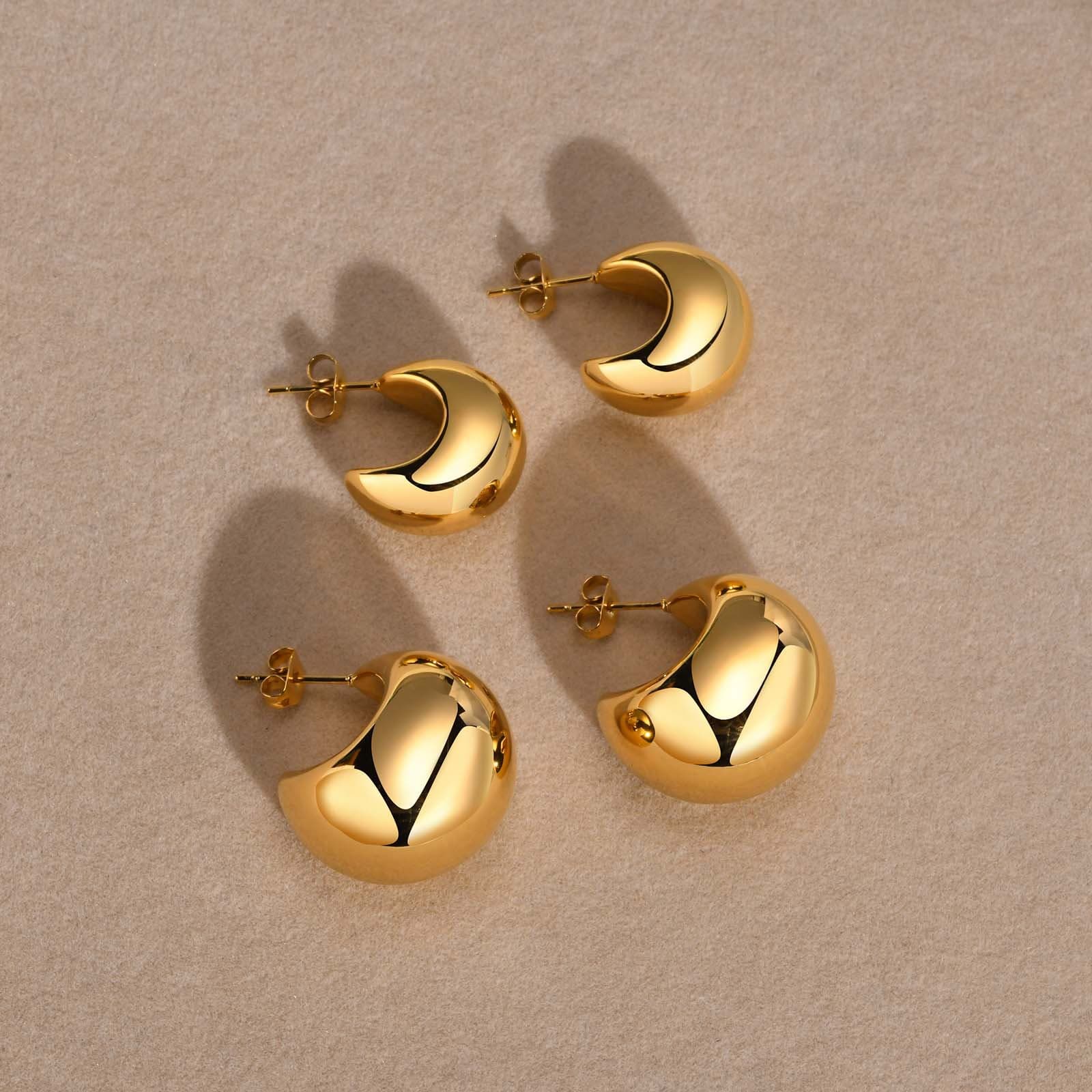 Huanmu Jewelry Earrings Chubby Round Titanium Steel Hollow Fashionable Irregular French Style