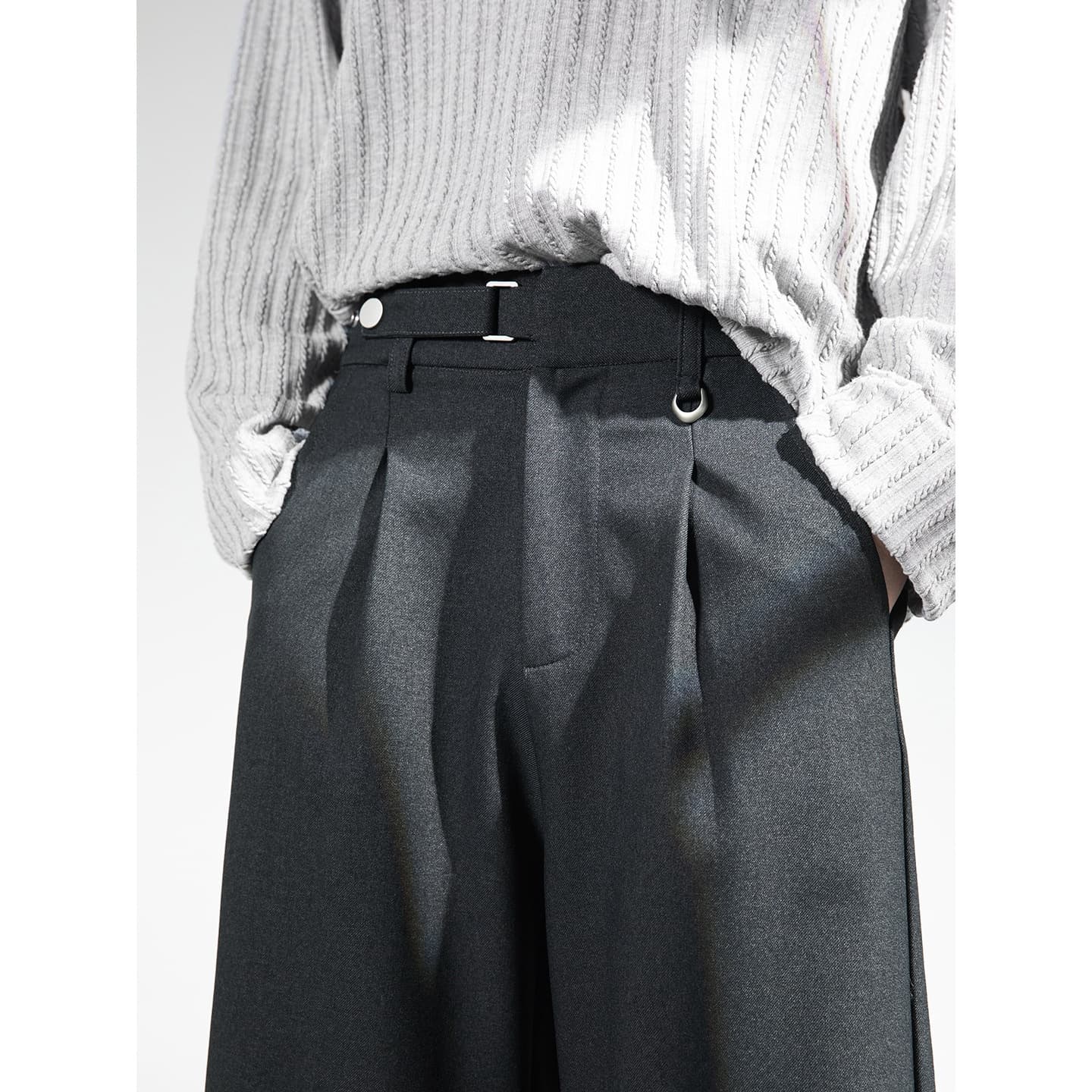 Old Money Draped Trousers Men Spring Style Adjustable Waist Texture Loose Casual Three-Dimensional Pleated Straight-Leg