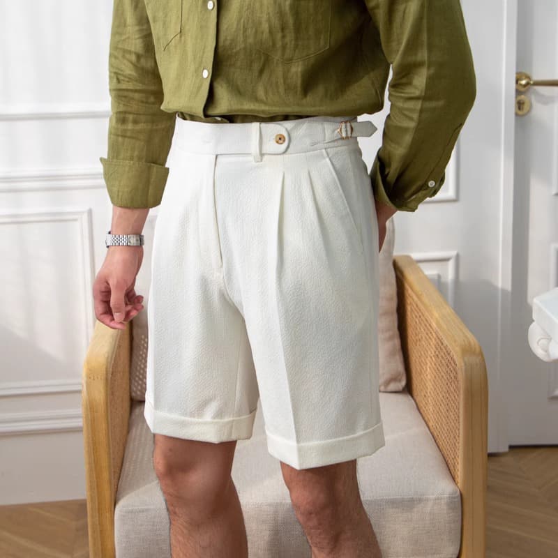 Men's Luxury Summer Casual Pants Italian Style Breathable Naples Fit Paris Button Straight Leg Shorts