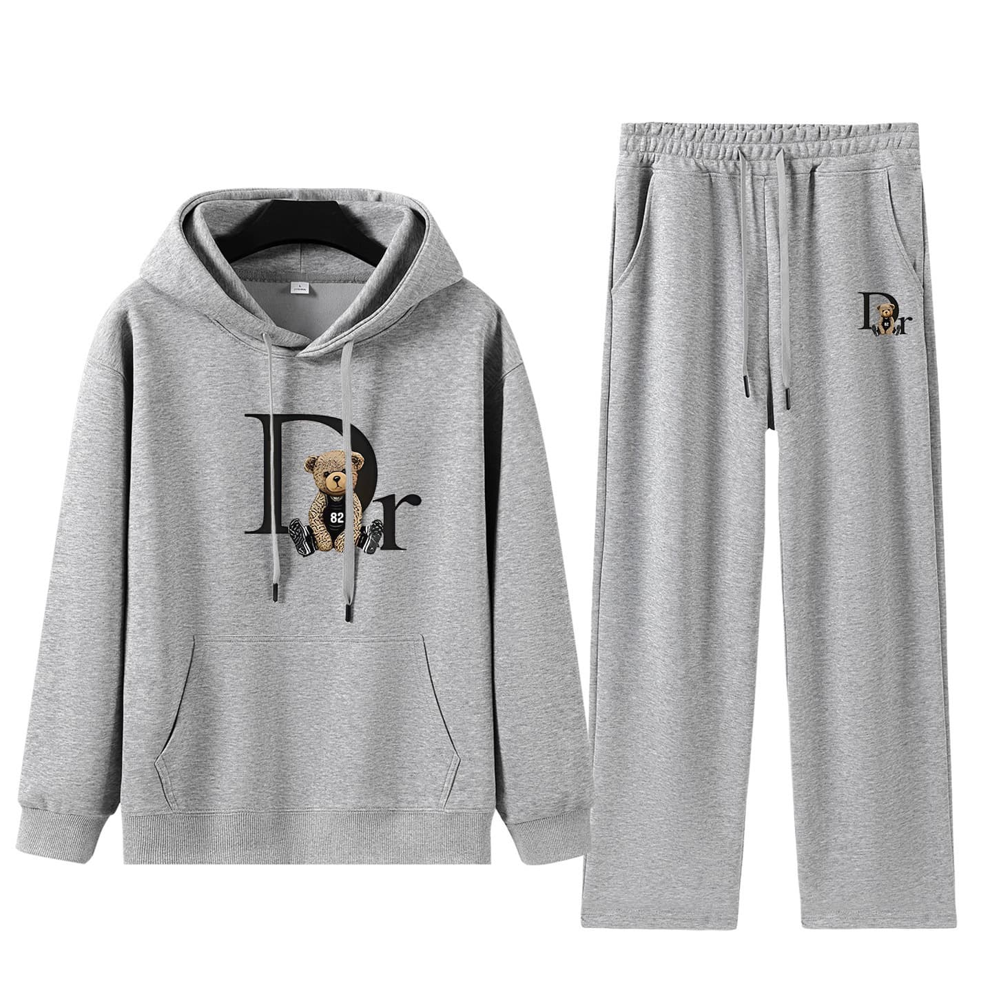 Ensemble unisexe sweat à capuche et jogging Letter Bear – Survêtement polaire d'hiver confortable, coupe oversize (S-5XL)