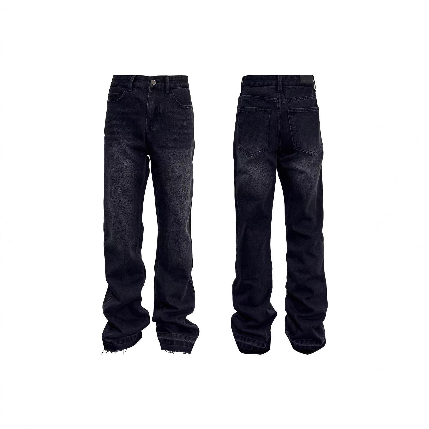 Men's Distressed Flared Jeans - Vintage Grey Cleanfit Denim With Frayed Hem, High Street Micro Bell Bottoms