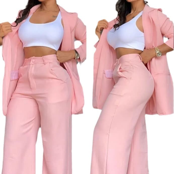 Women's Clothing, Elegant And Solid Color Split Sleeve Lapel Suit With Pockets And Straight Pants Suit