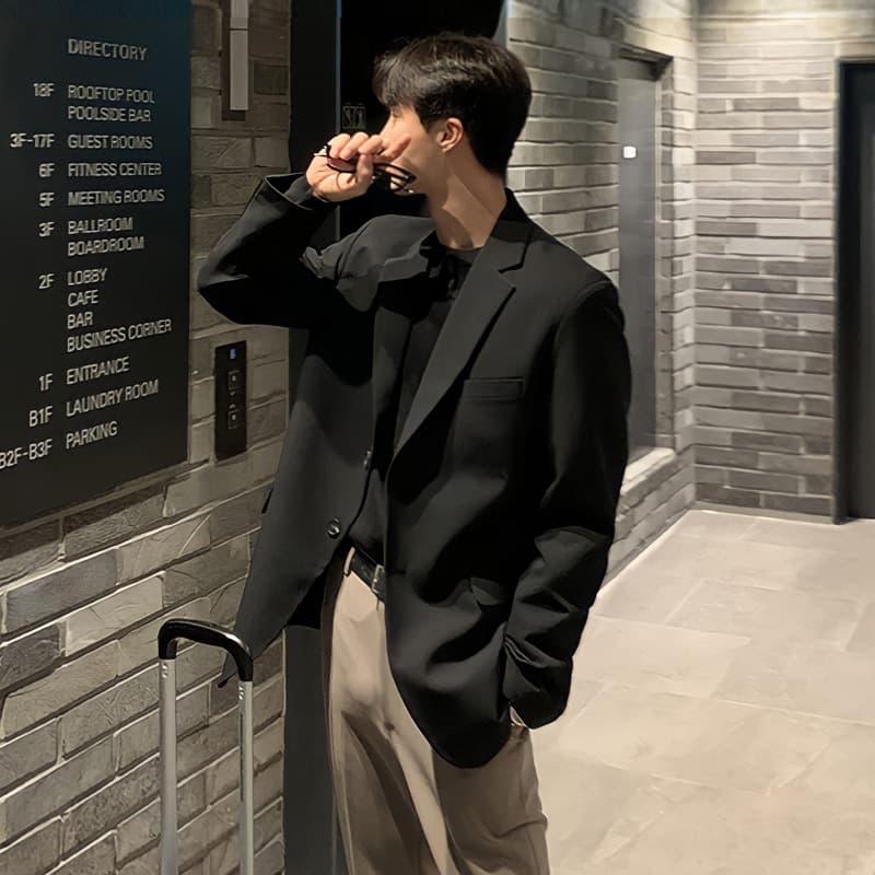 Men's Clothing Men's Casual Small Suit Jacket Suit Jacket Autumn Loose Black Single Suit Top