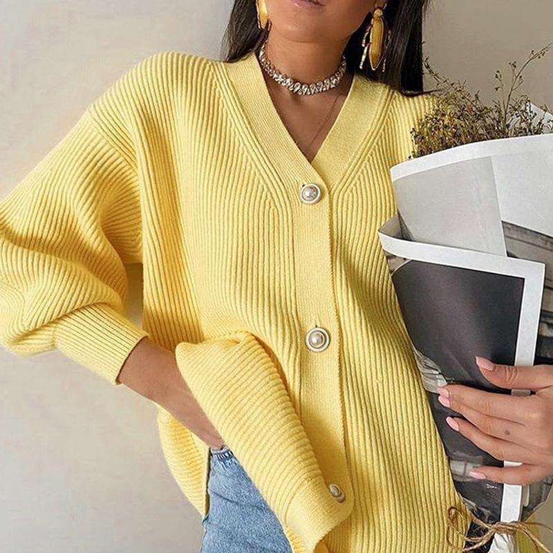 Women's Clothing new sweater jacket women's solid color casual cardigan loose knitted button cardigan