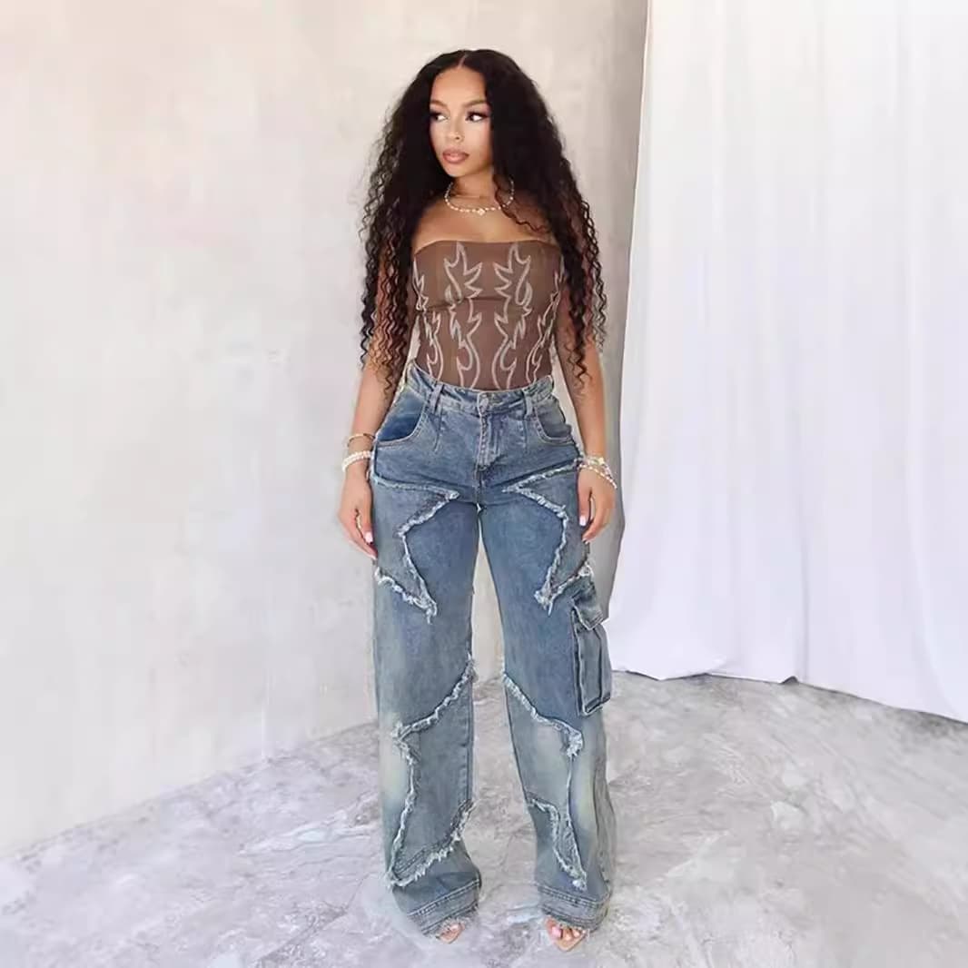 Women's Clothing Jeans Autumn And Winter New Star Tassel Raw Edge Loose Straight Casual Pants Women
