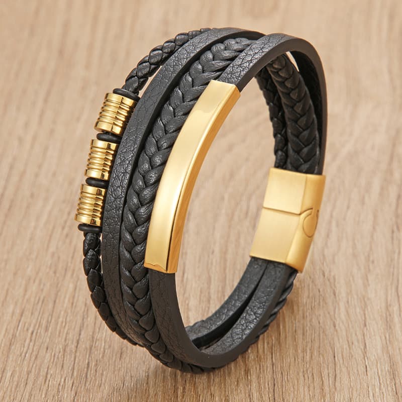 Leather Cord Stainless Steel Simple Woven Men's Multi-layer Bracelet