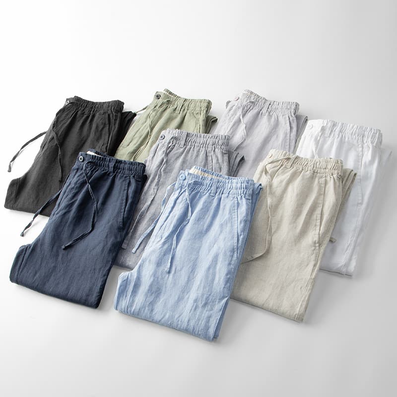 Linen Men's Elastic Waist Loose Large Size Casual Breathable Straight Beach Pants Men's Pants Factory One Piece 600