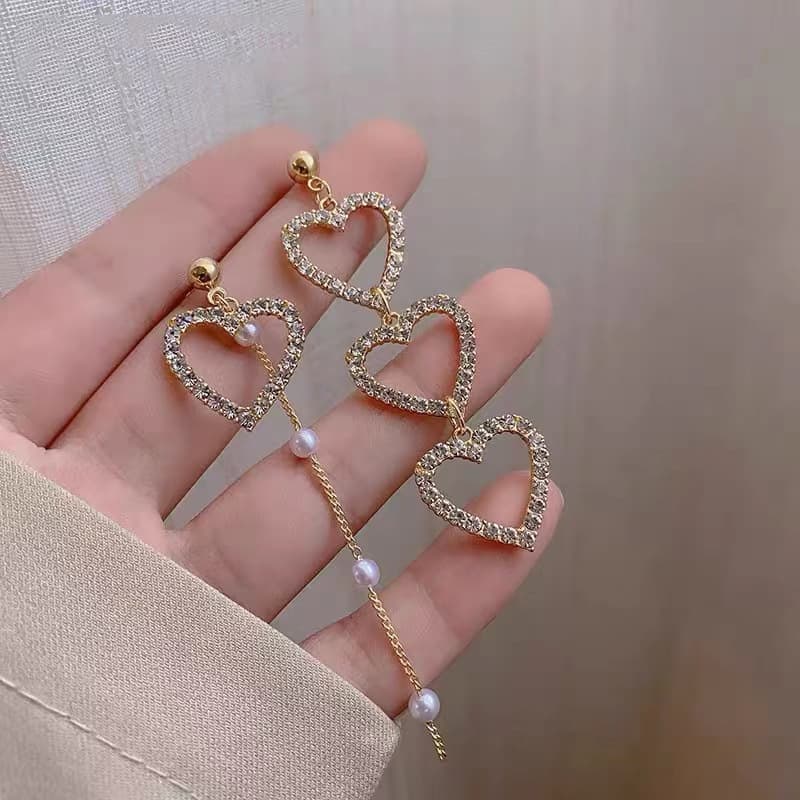 Heart Diamond Love Earrings Long Fringed Pearl Earrings Pendant Earrings