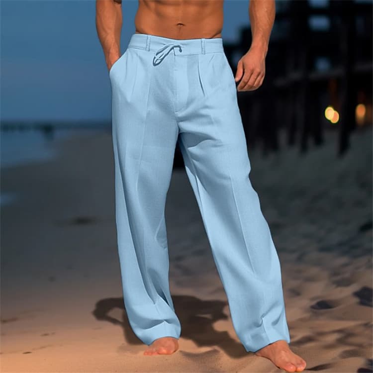 Man's clothing Men's linen pants Summer beach pants front bag Solid color comfortable breathable casual everyday vacation