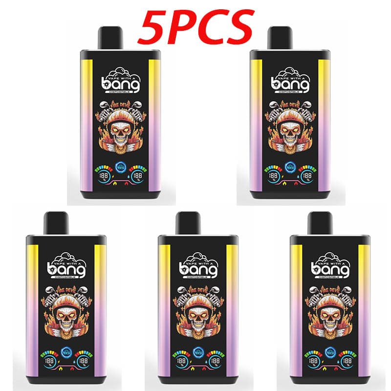 Lot de 5 vapes jetables Bang Pro 30 KPuffs, 36 ml, pré-remplies, écran de type C, coulissantes à gauche et à droite, saveur de fruits.
