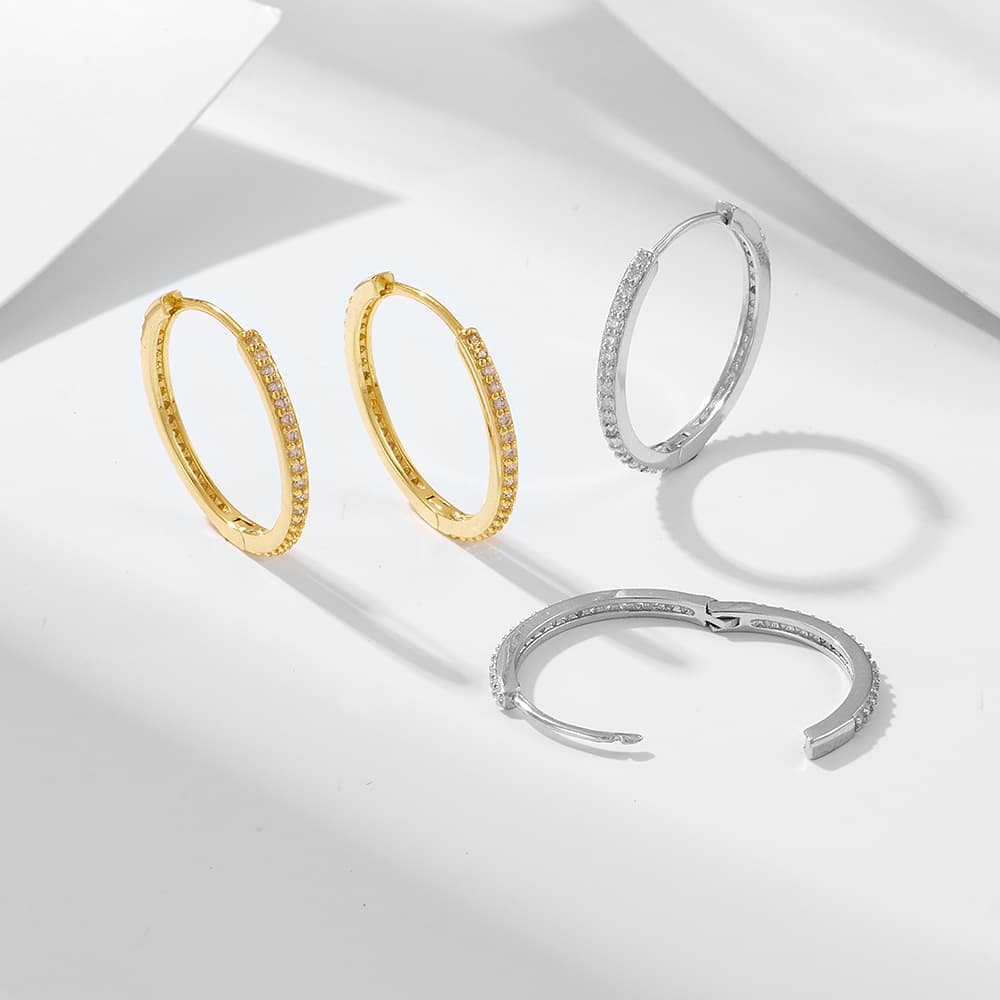 Women's Jewelry S925 Sterling Silver Earrings With Large Circles And Micro Inlaid Zircon Temperament Earrings Simple And Versatile High End Earrings
