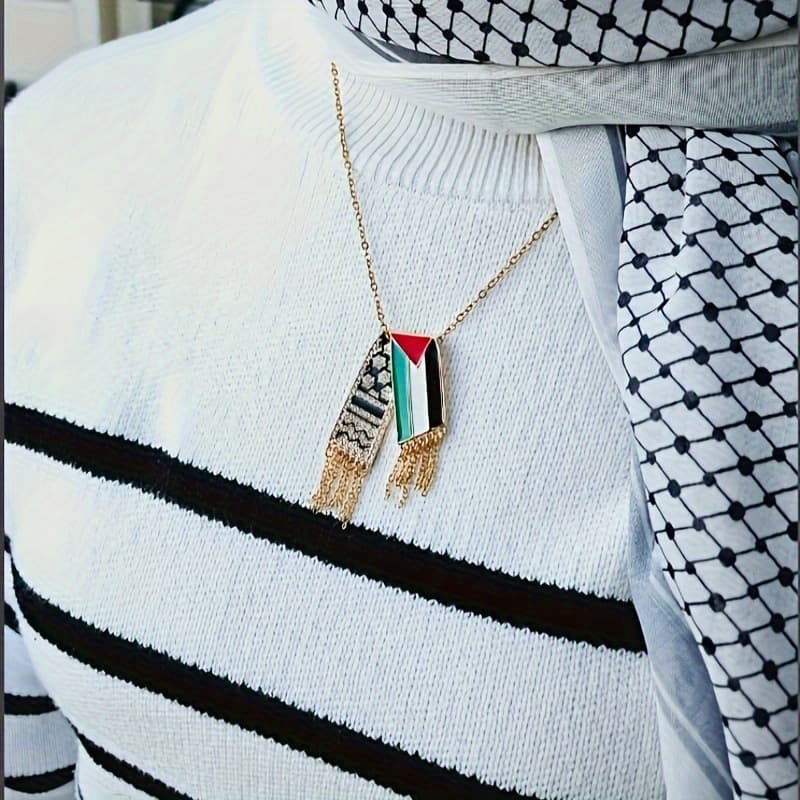 Palestine stainless steel chain furnace vacuum Arabic map Kufia necklace Palestine