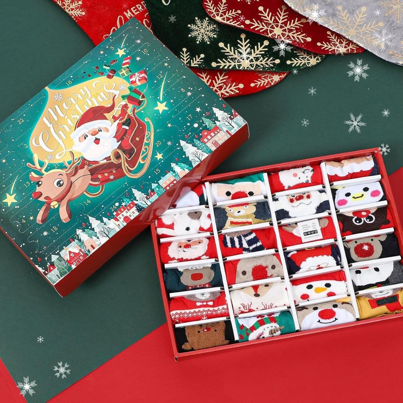 Christmas Socks Advent Calendar Blind Box - 24 Days Countdown Surprise Socks For Kids, Fun Holiday Party Favors With Festive Designs