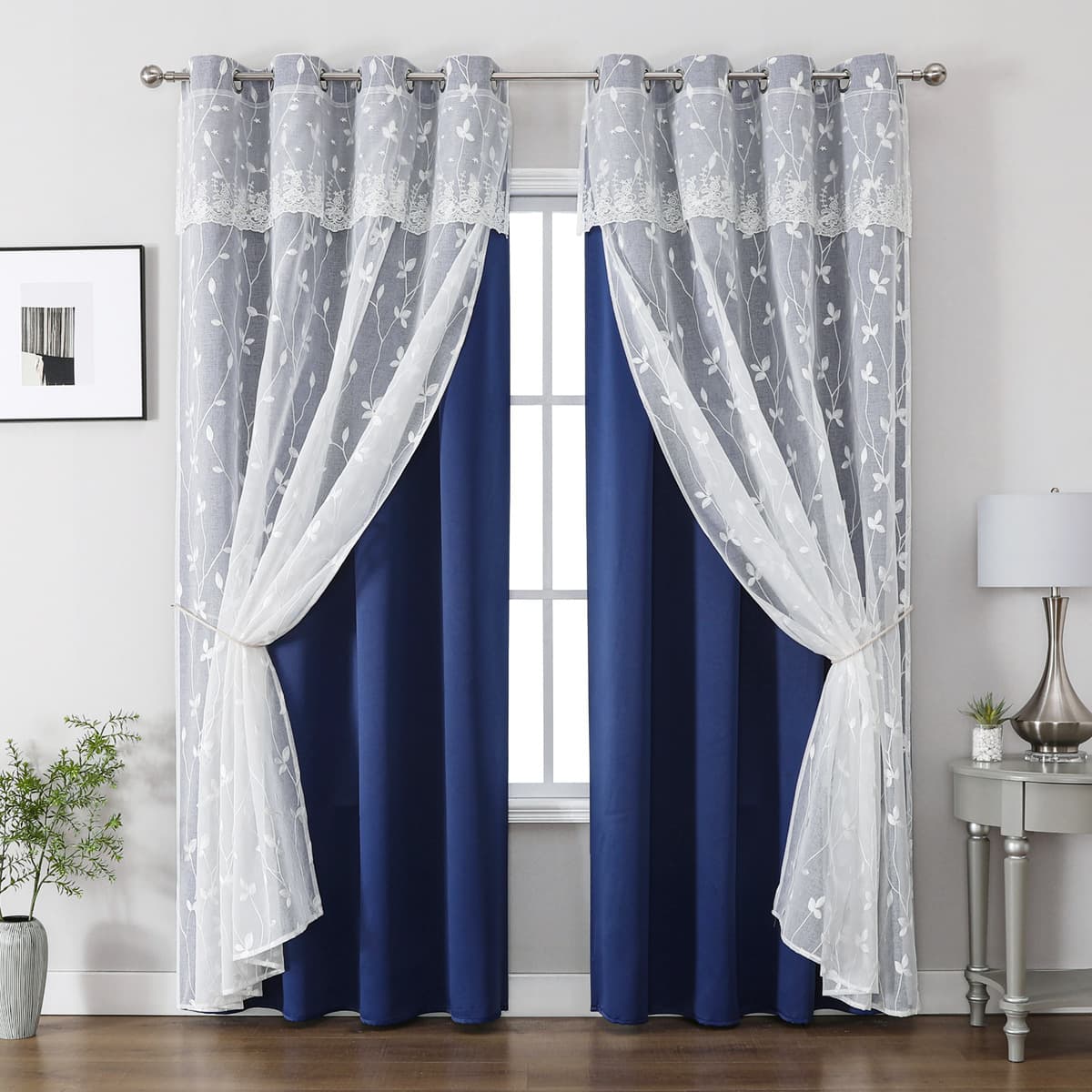 Embroidered Leaf Voile Blackout Curtains – Double Layer Sheer & Blackout Drapes For Living Room, Bedroom & Office