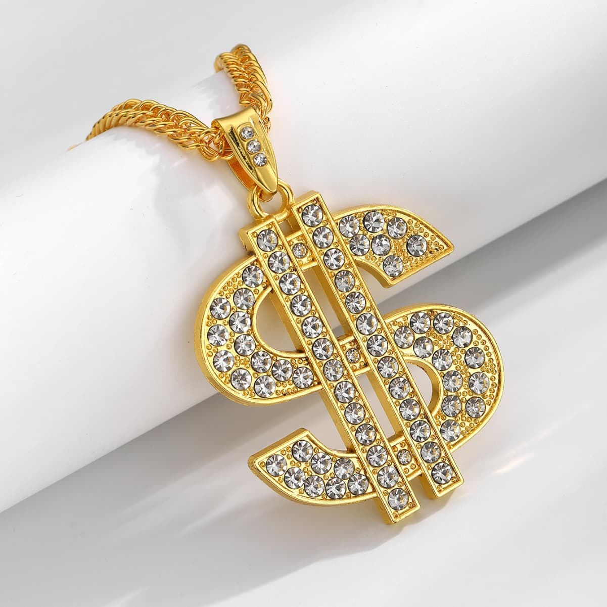 Hip Hop Symbol Pendant Necklace With Personalized Diamond Embedding Exaggerate And Dominant Dollar Alloy Men's Trendy