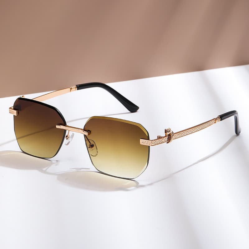 Trendy Driver Sunglasses Frameless Glasses Chamfered Edges Curved Mirrors 3D Personalized
