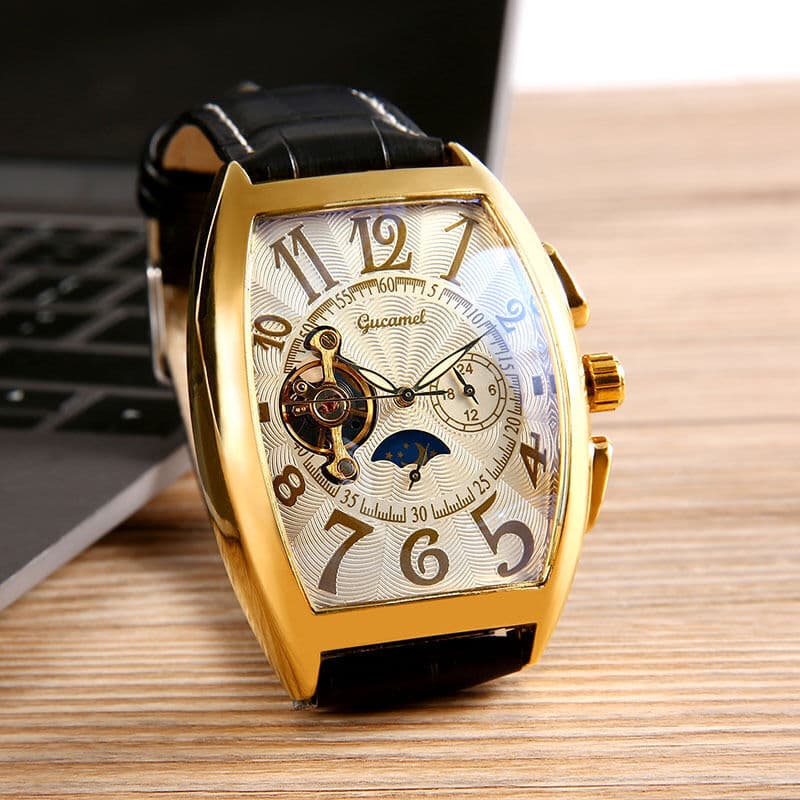 New light luxury men's tonneau-shaped waterproof automatic mechanical watch