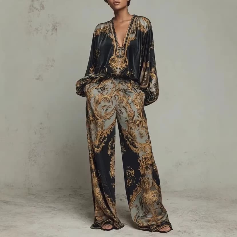 3D-Printed Unisex Lounge Set - Geometric Print Long Sleeve PJs For Home & Street