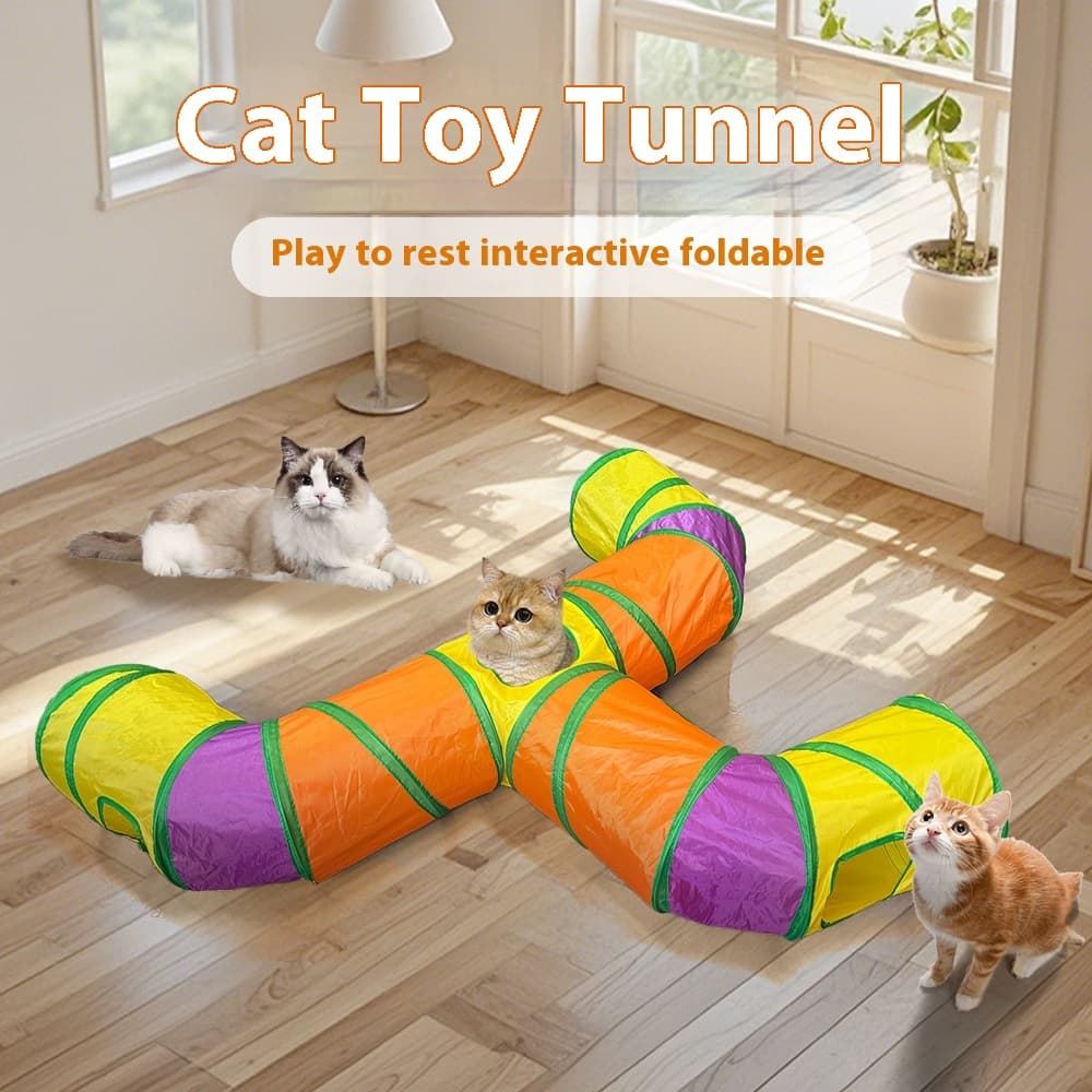 Long Three Way Rainbow Tunnel Foldable Faucet Rolling Earthworm Pet Channel Teasing Cat Toy